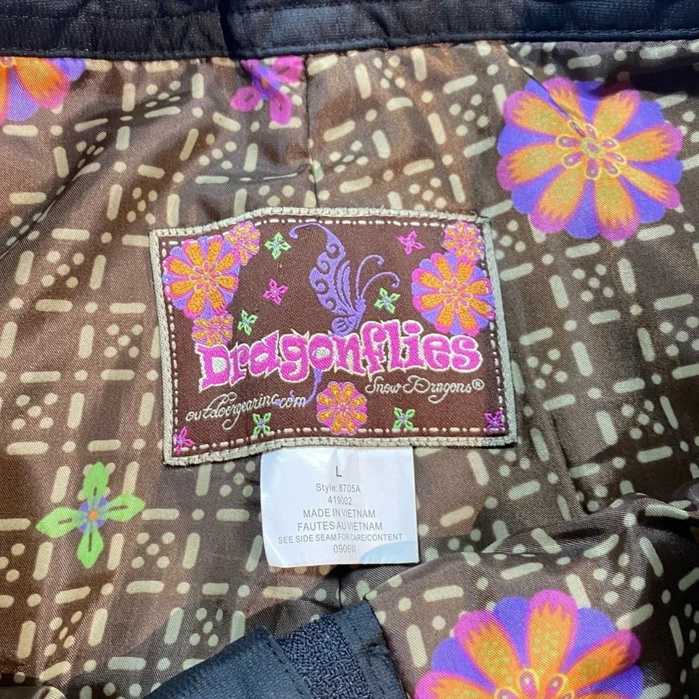 Dragonflies Girls LARGE Insulated‎ Ski Snowboard Pants Snow Dragons Floral Lined
